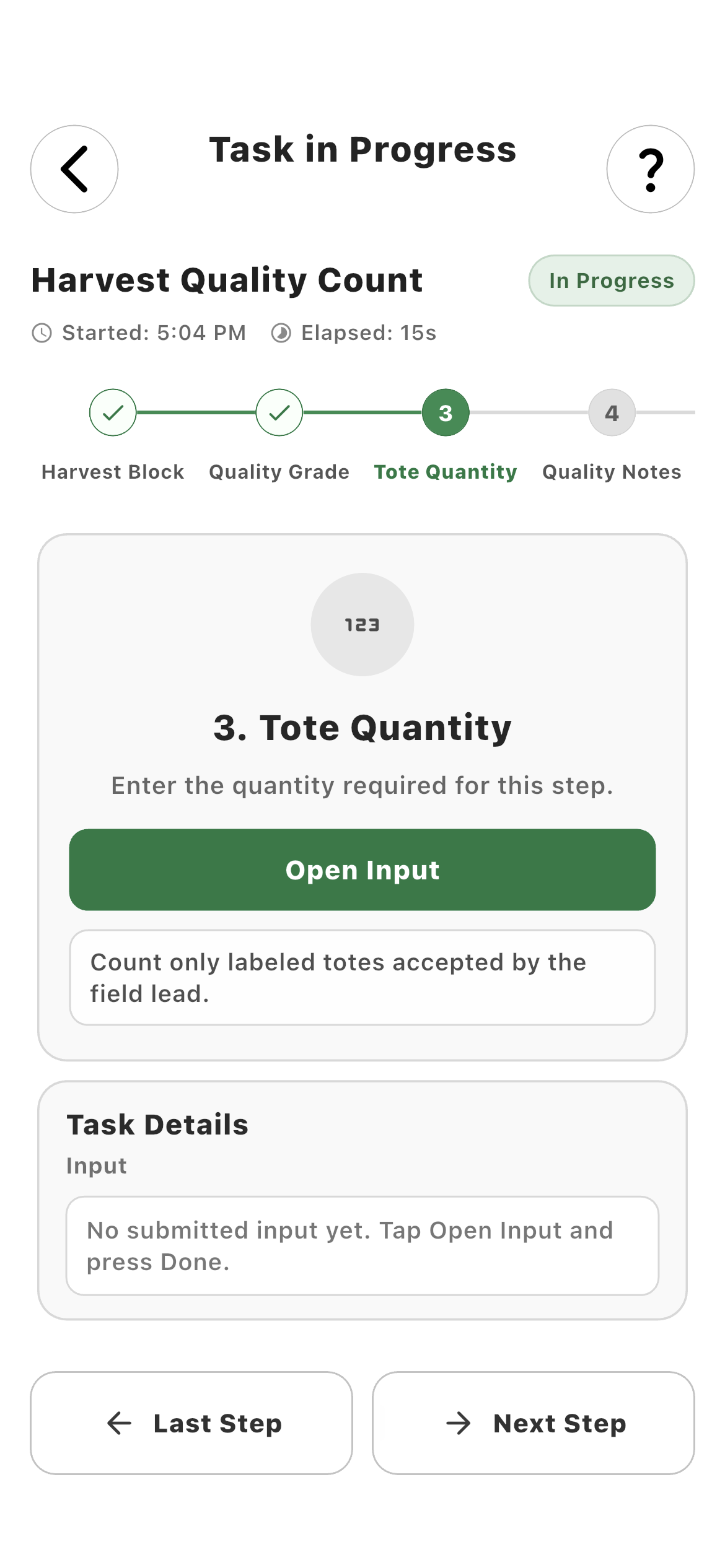 Employee entering a tote quantity in a configured task
