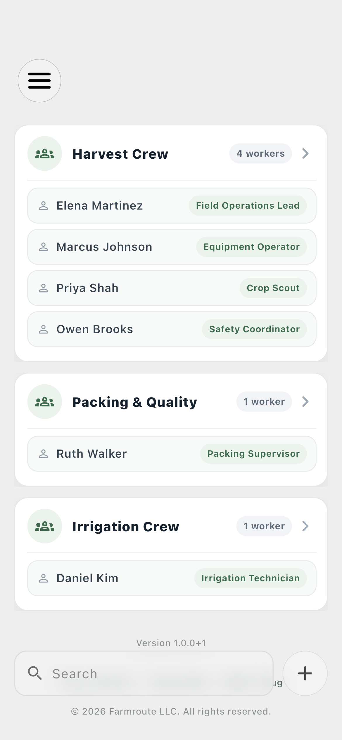 Farm crew management in Farmroute