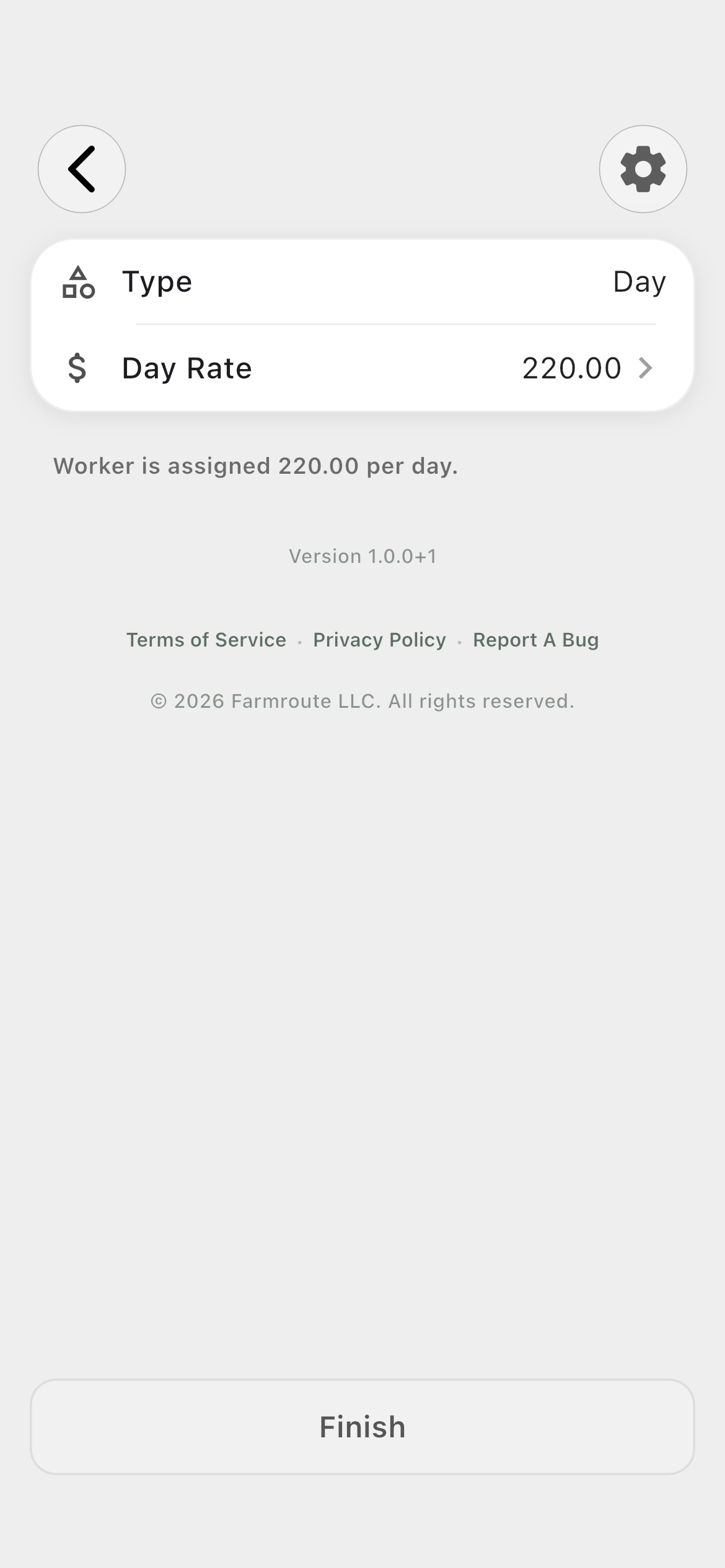 Farmroute day-rate editor showing a packing day rate