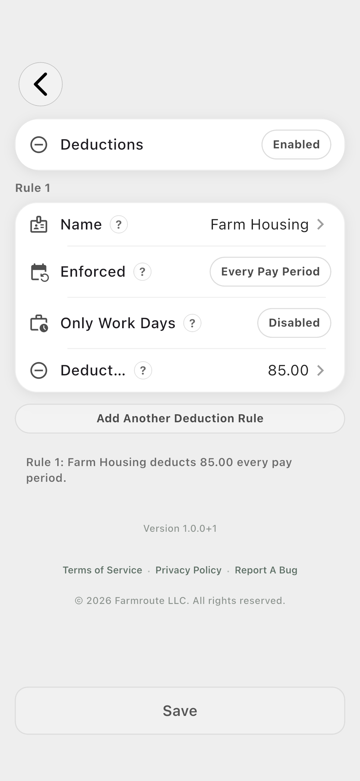 Farmroute recurring Farm Housing deduction
