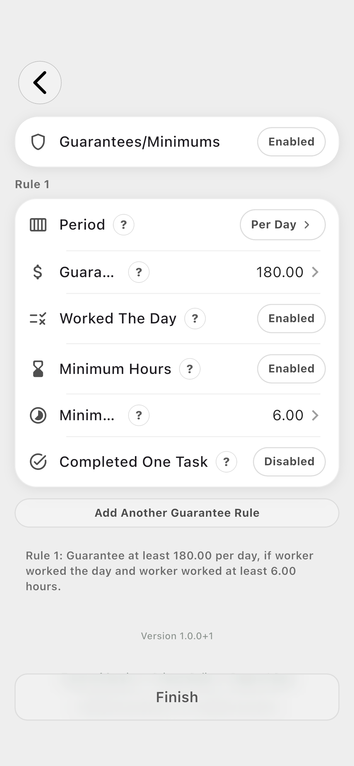 Farmroute daily guarantee requiring a worked day and six minimum hours