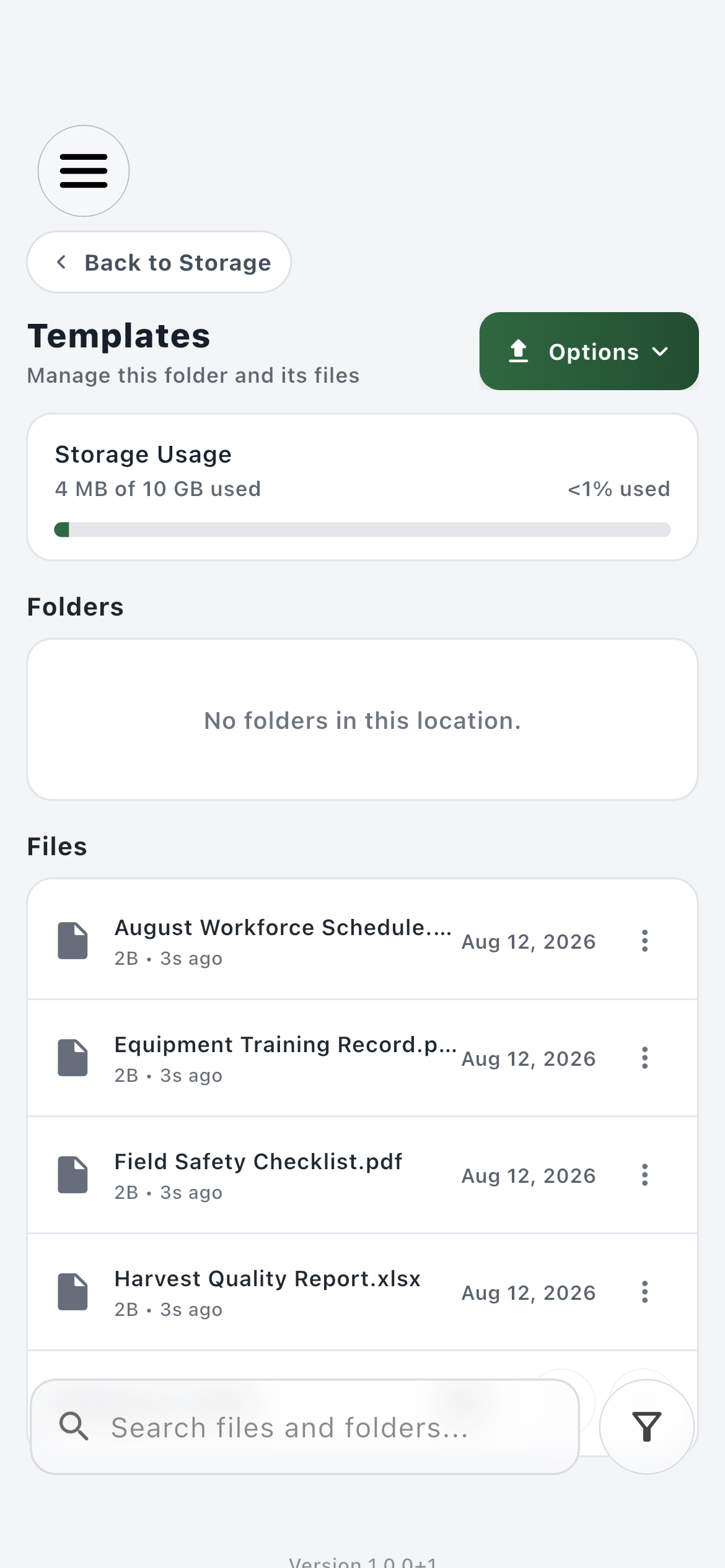 Farmroute protected Templates folder containing reusable farm document templates